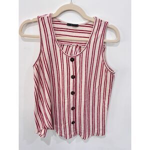 Gyft Boho Striped Tank Top Beige Red Button Front S/M